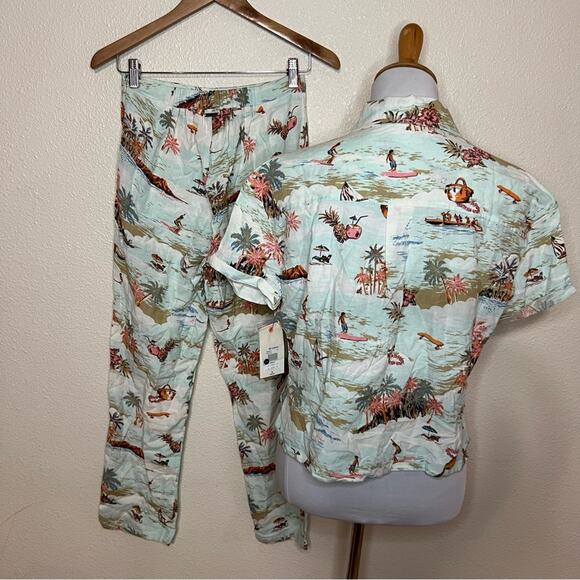Billabong Hana Koa Beach surfer short sleeve button shirt & pants set NEW SMALL - Picture 5 of 12